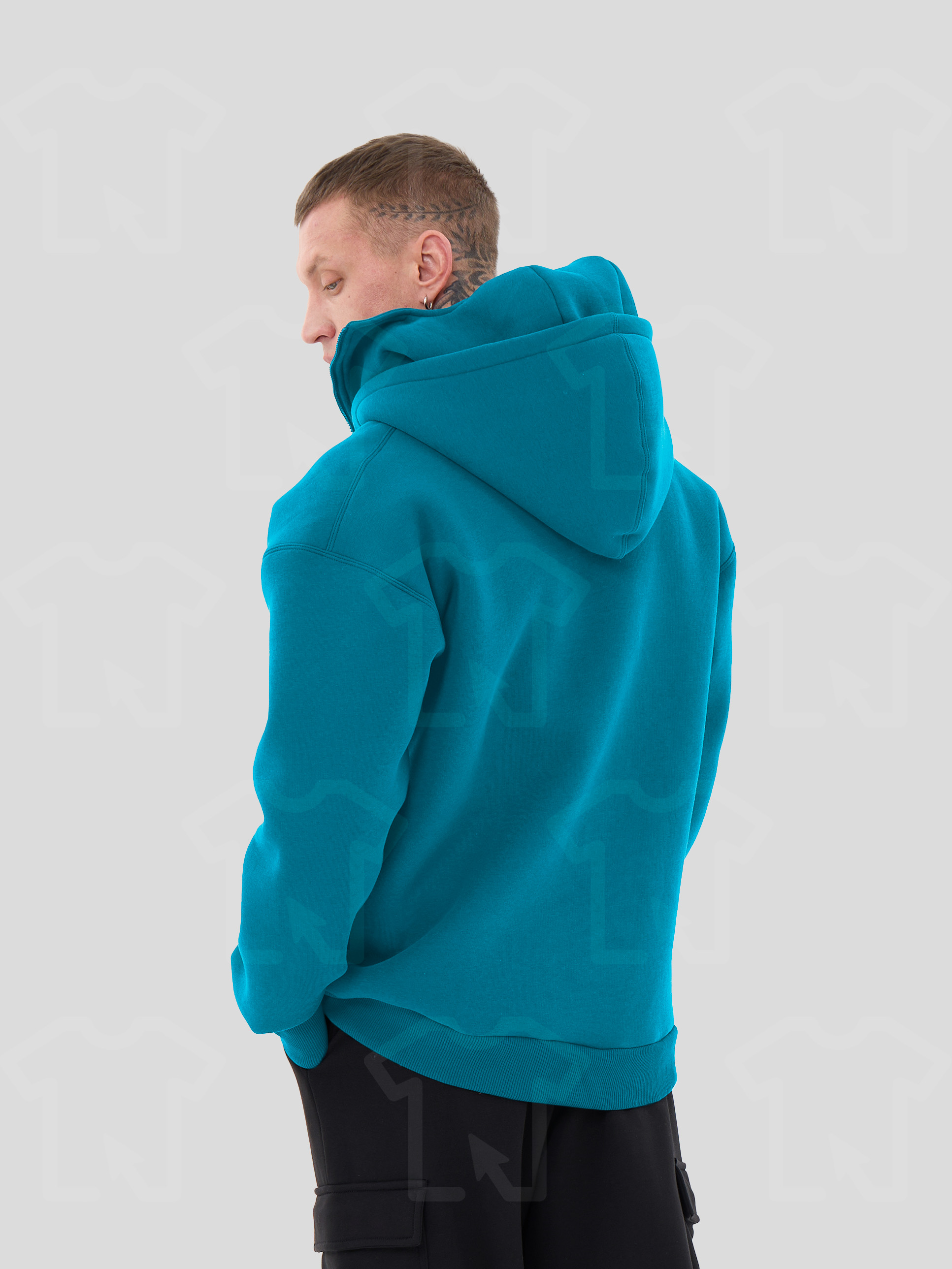 Худи Oversize BALACLAVA ZIP (на молнии) Премиум с начесом, цвет: бирюза, мужские